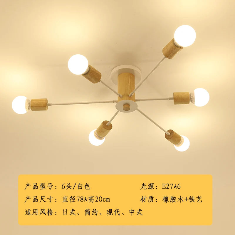 plafonnier moderne en bois massif lampe à led design créatif nordique - vue 11 sur 12