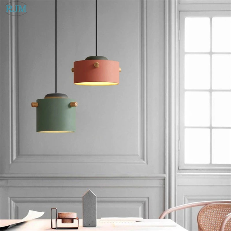 lampe suspendue nordique créative macarons led bois - vue 4 sur 18