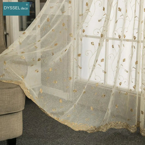 Voilage brodé floral festonné style américain salon chambre - vue 5 sur 8