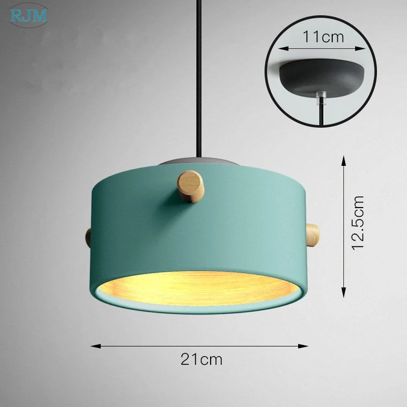 lampe suspendue nordique créative macarons led bois - vue 14 sur 18