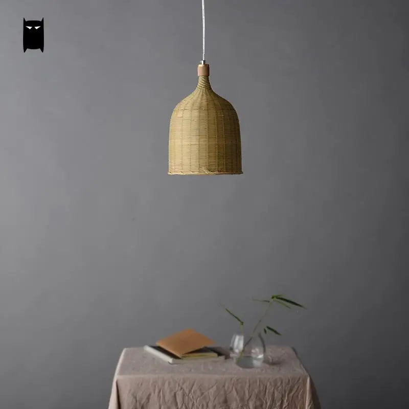suspension Délicat bambou osier rotin panier seau luminaire rustique asiatique japon lampe suspendue Luminaire Design salle à manger