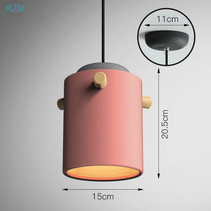 lampe suspendue nordique créative macarons led bois - vue 11 sur 18