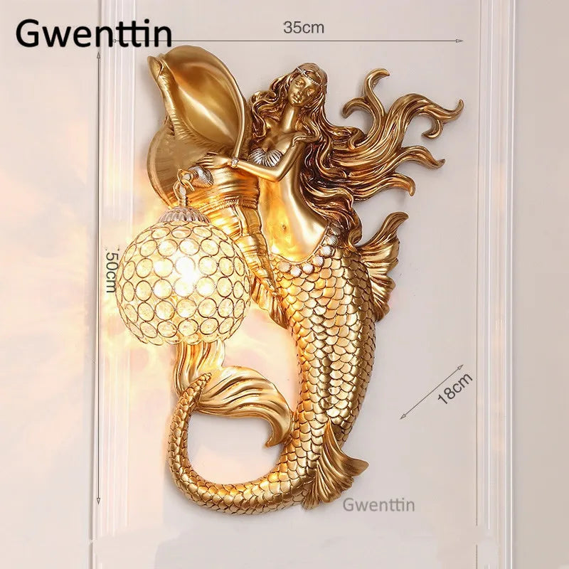applique murale sirène en résine européenne avec lumière LED décorative - vue 8 sur 16