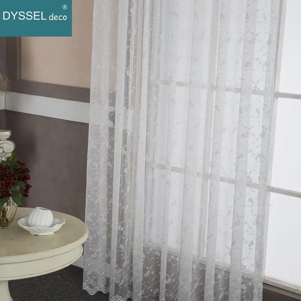 Rideau brodé motif floral style moderne décoratif salon - vue 4 sur 8