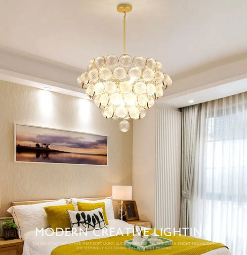 lustre moderne en verre doré design créatif et artistique - vue 5 sur 5