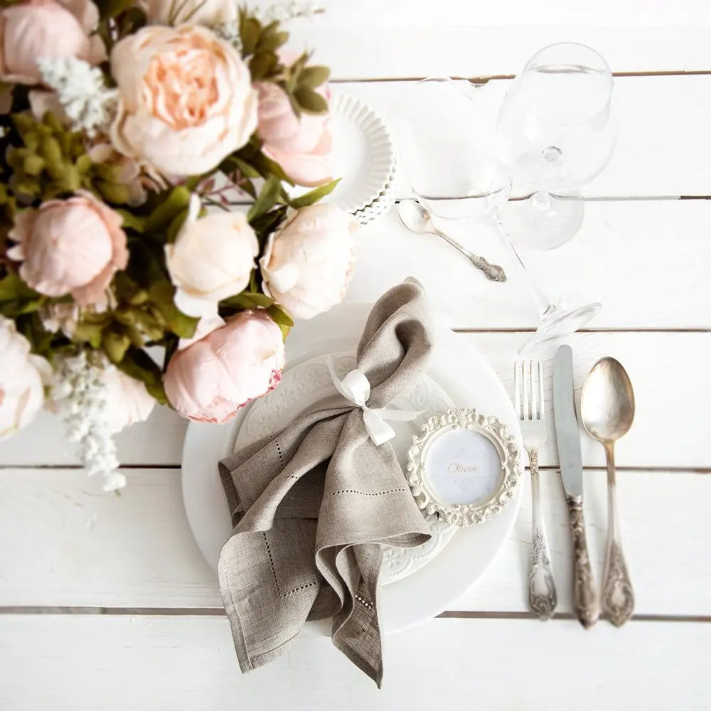 Serviette de table lin brodé ourlet ajouré lot - vue 3 sur 5