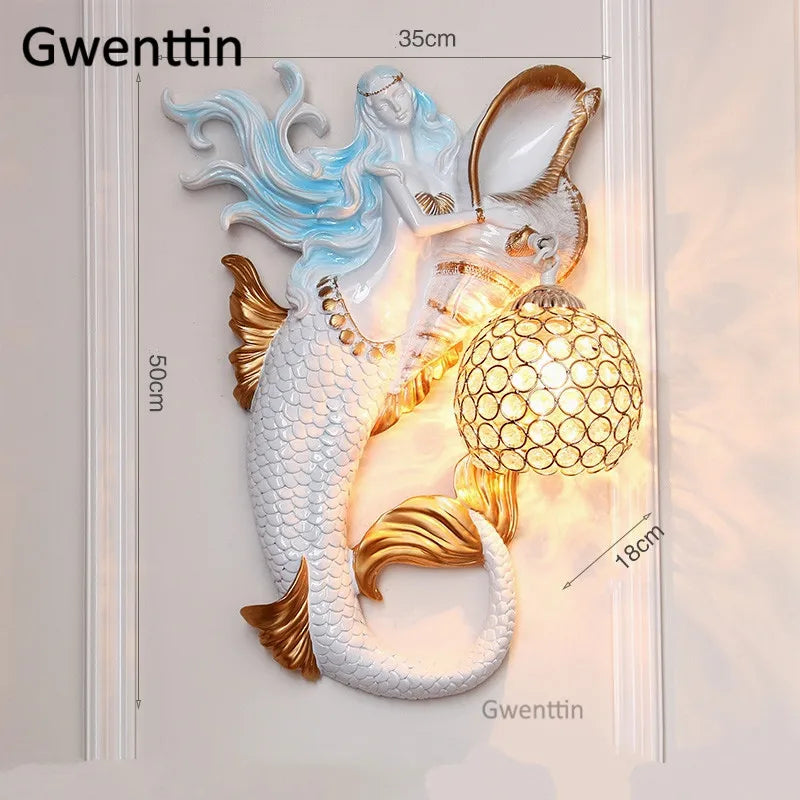 applique murale sirène en résine européenne avec lumière LED décorative - vue 13 sur 16