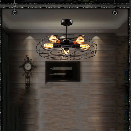 ventilateur plafonnier rétro loft suspension luminaire lustre - vue 4 sur 9