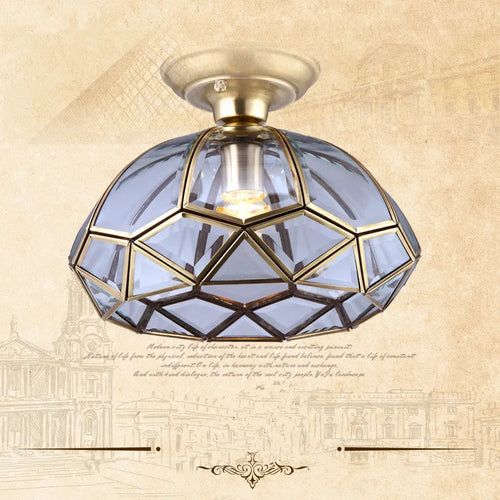 plafonnier classique en cuivre avec abat-jour en verre vintage