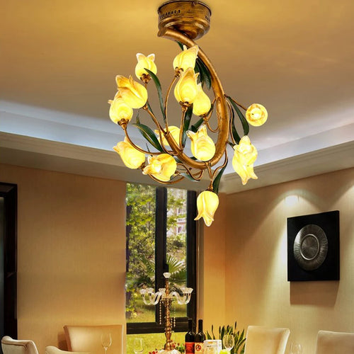 plafonnier LED tulipe en verre style nordique décoratif - vue 2 sur 8