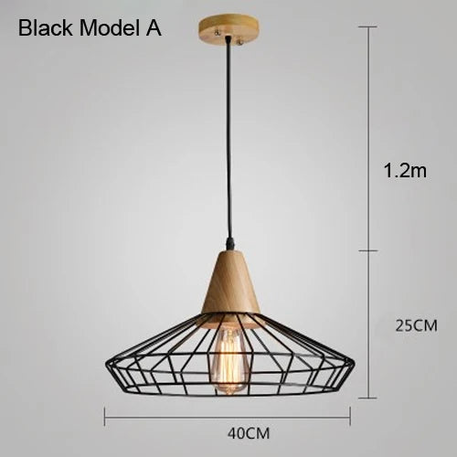 suspension vintage en fer et bois pour éclairage intérieur - vue 9 sur 9
