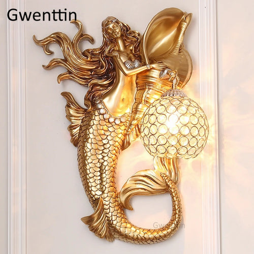 applique murale sirène en résine européenne avec lumière LED décorative - vue 3 sur 16