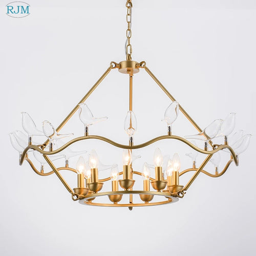 lustre nordique postmoderne en cuivre avec design d'oiseau créatif