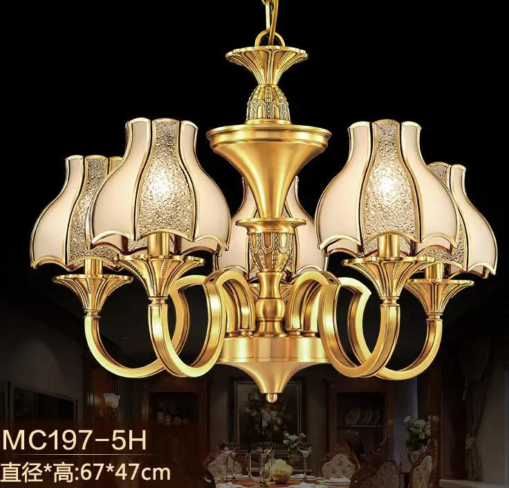lustre vintage en cuivre à abat-jour en verre pour décoration élégante