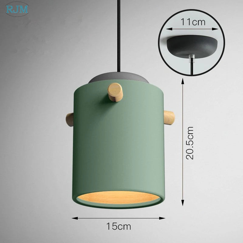 lampe suspendue nordique créative macarons led bois - vue 9 sur 18