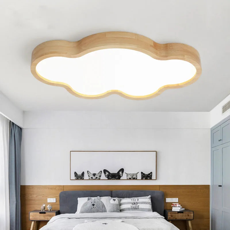 plafonnier led en bois design moderne étoile nuage décoratif - vue 5 sur 12