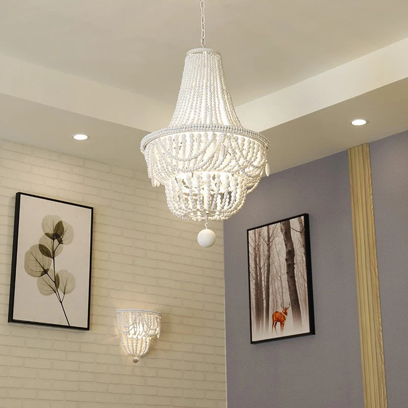 lustre à perles en bois pour décoration intérieure élégante - vue 7 sur 8