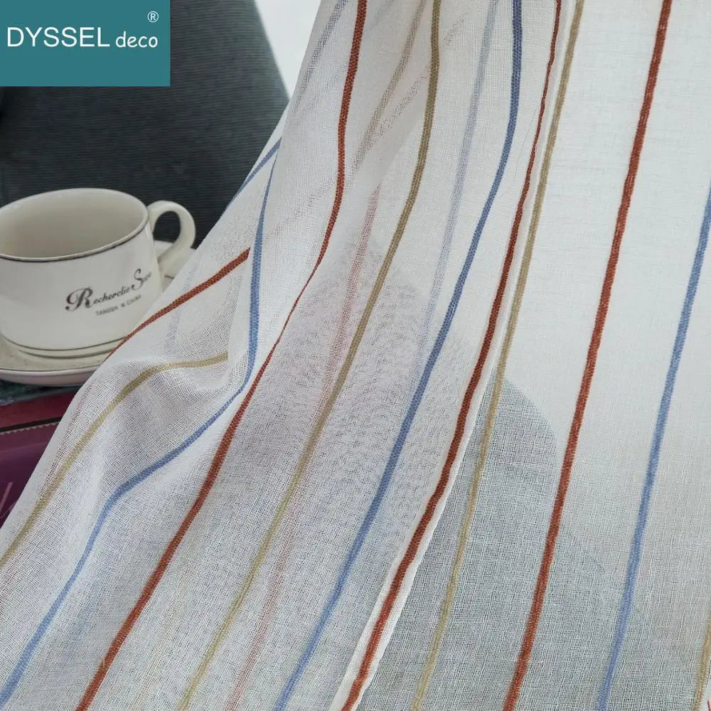 Voilage rayé style européen pour salon chambre - vue 5 sur 7