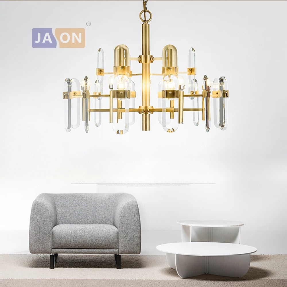 suspension en cristal doré et noir design moderne - vue 4 sur 6