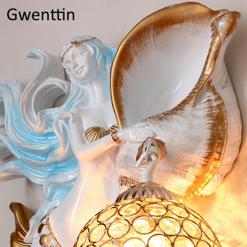 applique murale sirène en résine européenne avec lumière LED décorative - vue 6 sur 16
