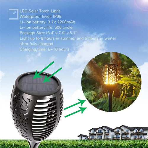 lampe led solaire étanche pour décoration de jardin vacillante - vue 2 sur 6