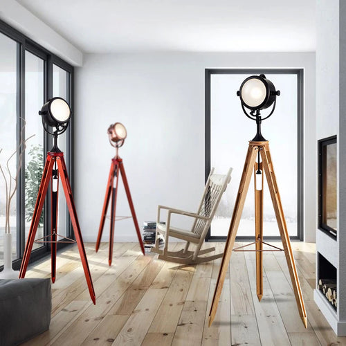 American style retro industrial wind, personality, creativity, bedroom, living room, study, Navy, modern three tripod floor lamp - vue 3 sur 6