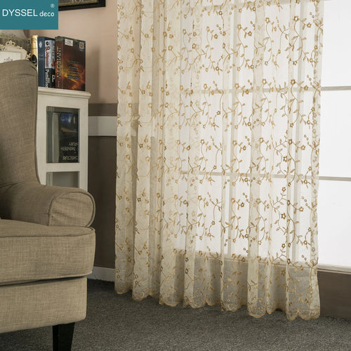 Rideau transparent brodé motif floral style rétro salon