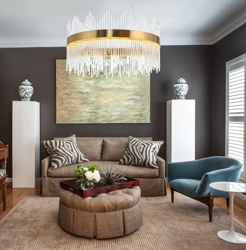 suspension moderne en cristal de luxe avec tiges en verre doré - vue 2 sur 6