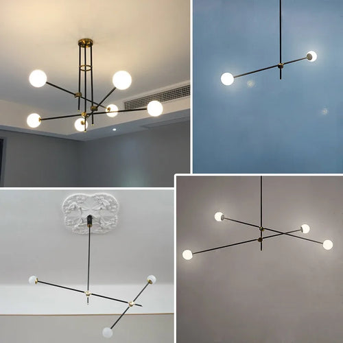 lustre en métal léger avec boules de verre élégant - vue 4 sur 6