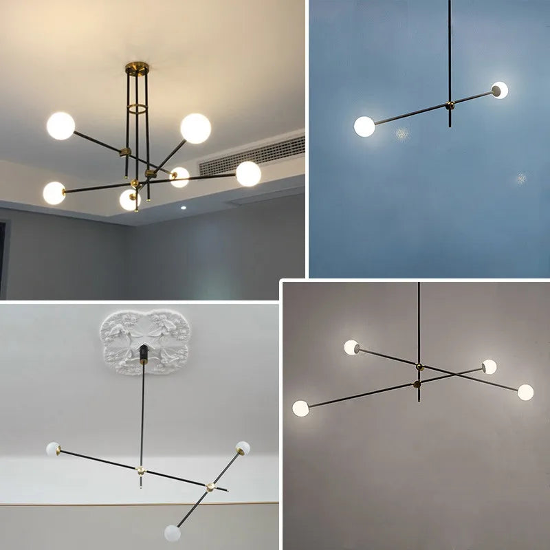 lustre en métal léger avec boules de verre élégant - vue 4 sur 6