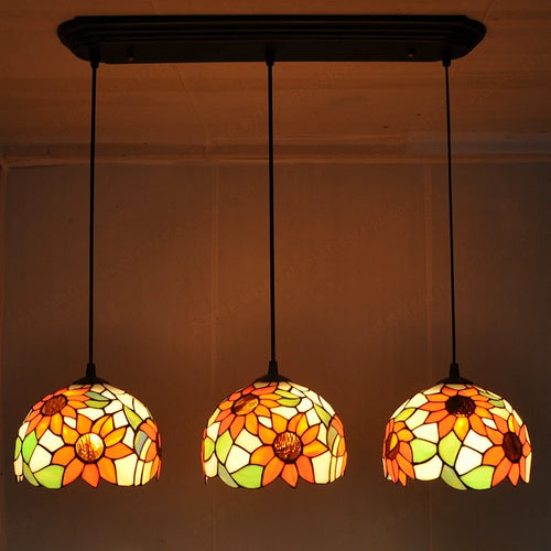 lustre en vitrail tournesols style nordique pour éclairage moderne - vue 4 sur 6