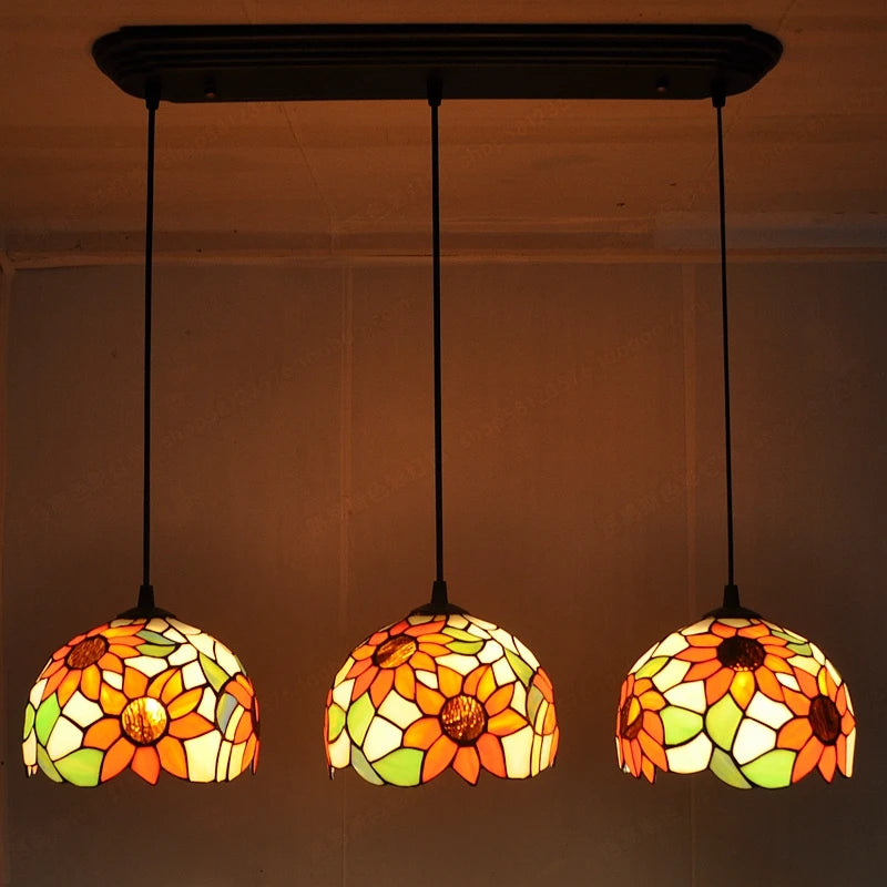 lustre en vitrail tournesols style nordique pour éclairage moderne - vue 3 sur 6