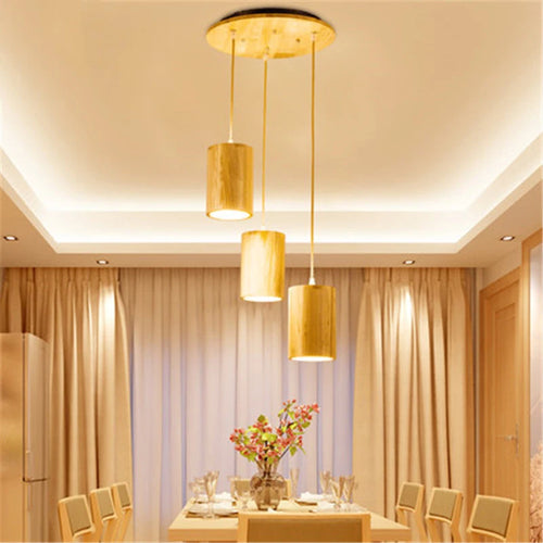 Suspension en bois simples nordiques de créateur lampe suspendue led cuisine île bar hôtel décor à la maison E27