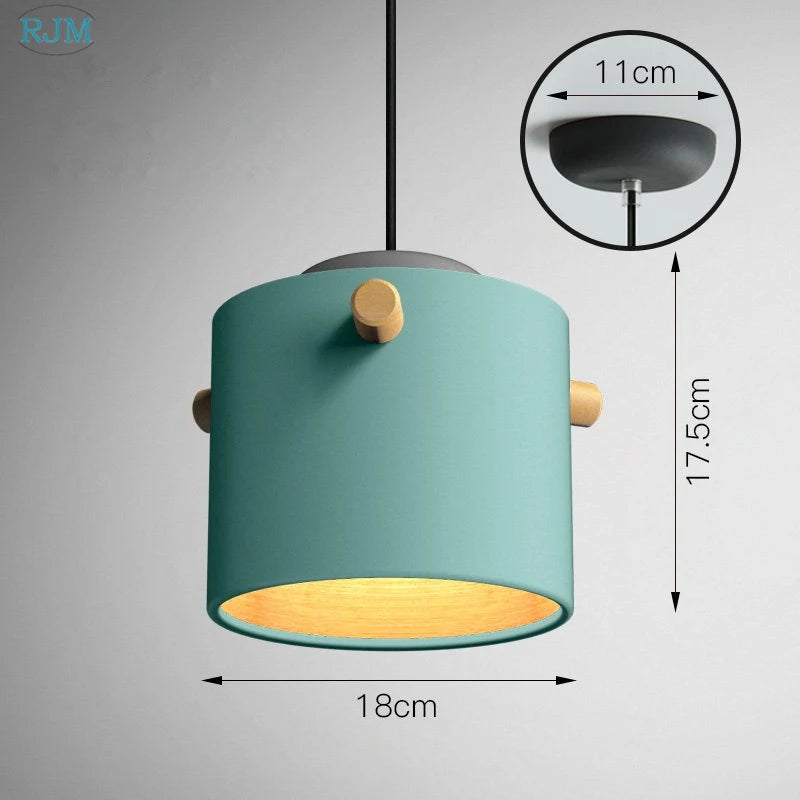 lampe suspendue nordique créative macarons led bois - vue 18 sur 18