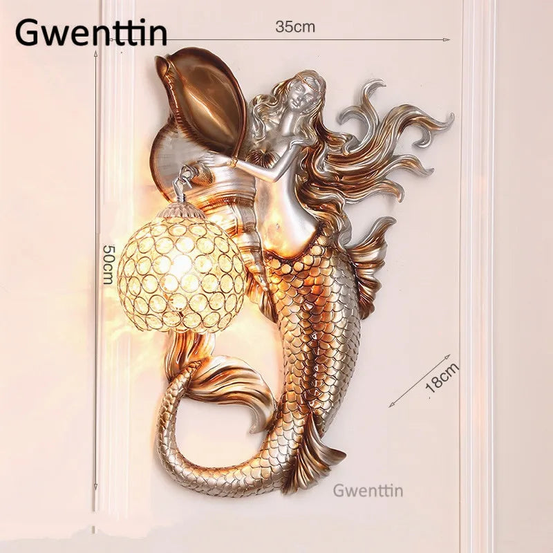 applique murale sirène en résine européenne avec lumière LED décorative - vue 12 sur 16