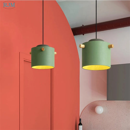 lampe suspendue nordique créative macarons led bois - vue 6 sur 18