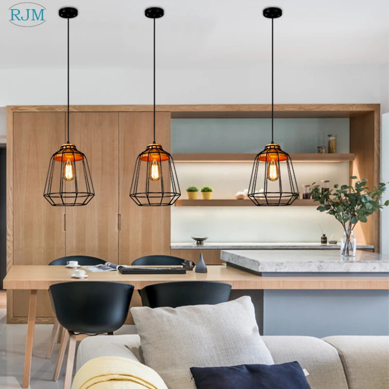 Nordique créatif rétro fer suspension personnalité barre Vintage maille lampes suspendues chambre salon café Restaurant éclairage