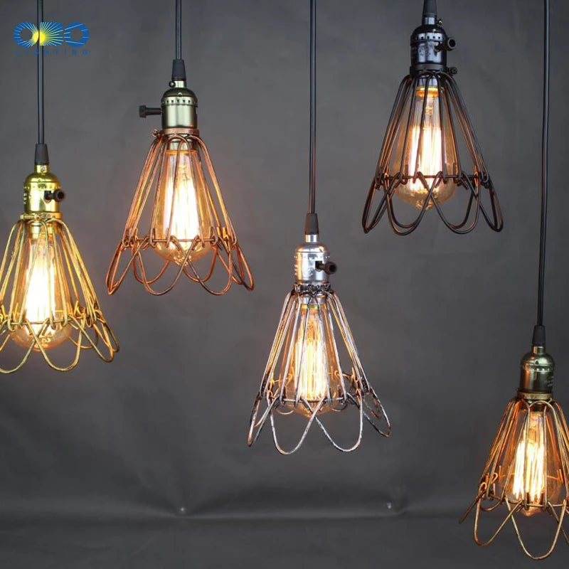 suspension vintage en fer avec abat jour et interrupteur intérieur - vue 3 sur 11