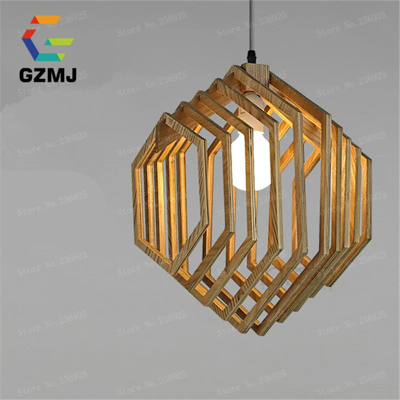 suspension vintage en bois style campagnard américain led - vue 2 sur 6