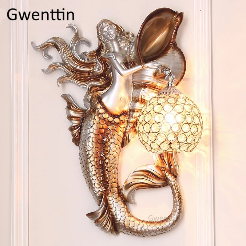 applique murale sirène en résine européenne avec lumière LED décorative - vue 3 sur 16