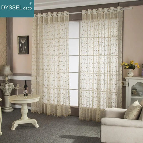Rideau brodé motif floral style moderne décoratif salon - vue 4 sur 8
