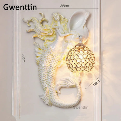 applique murale sirène en résine européenne avec lumière LED décorative - vue 15 sur 16