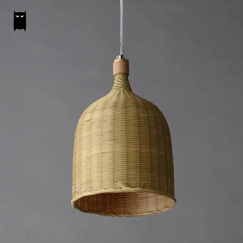 suspension Délicat bambou osier rotin panier seau luminaire rustique asiatique japon lampe suspendue Luminaire Design salle à manger