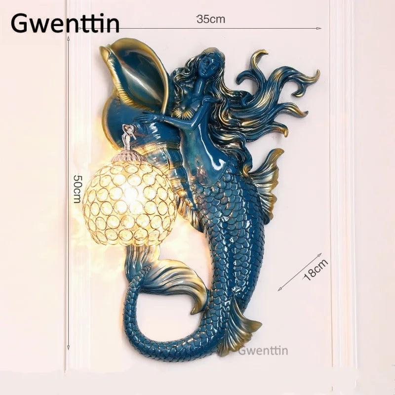 applique murale sirène en résine européenne avec lumière LED décorative - vue 16 sur 16