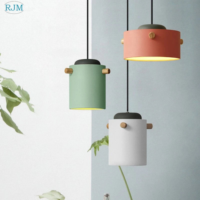 lampe suspendue nordique créative macarons led bois - vue 3 sur 18