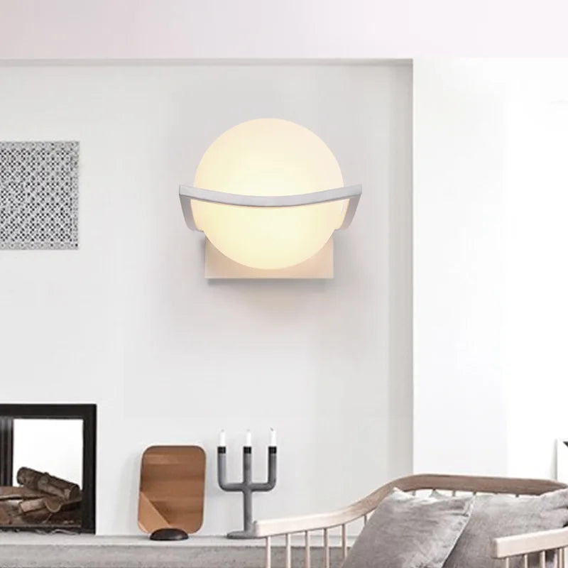 Applique Murale Led Chaude Boule de verre Nordique Moderne Simple Wandlamp Salon Chevet Chambre Salle De Bain Lumière - vue 6 sur 7