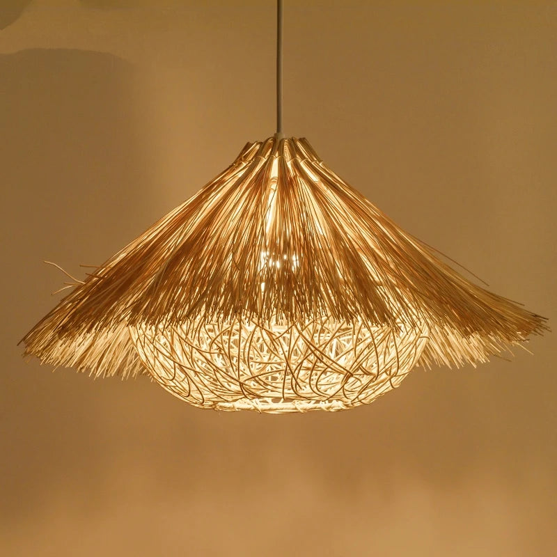 lampe suspendue originale en rotin nid d'oiseau tissé à la main