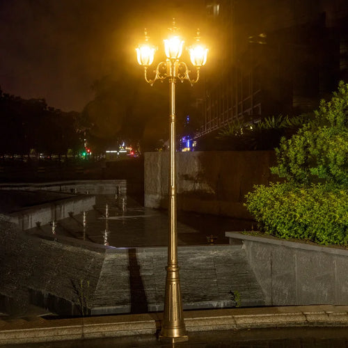(H: 2.2 m) lampe de paysage européenne 2/3 tête cour lampadaire jardin extérieur moulé sous pression lampe de pelouse éclairage de Villa - vue 4 sur 10