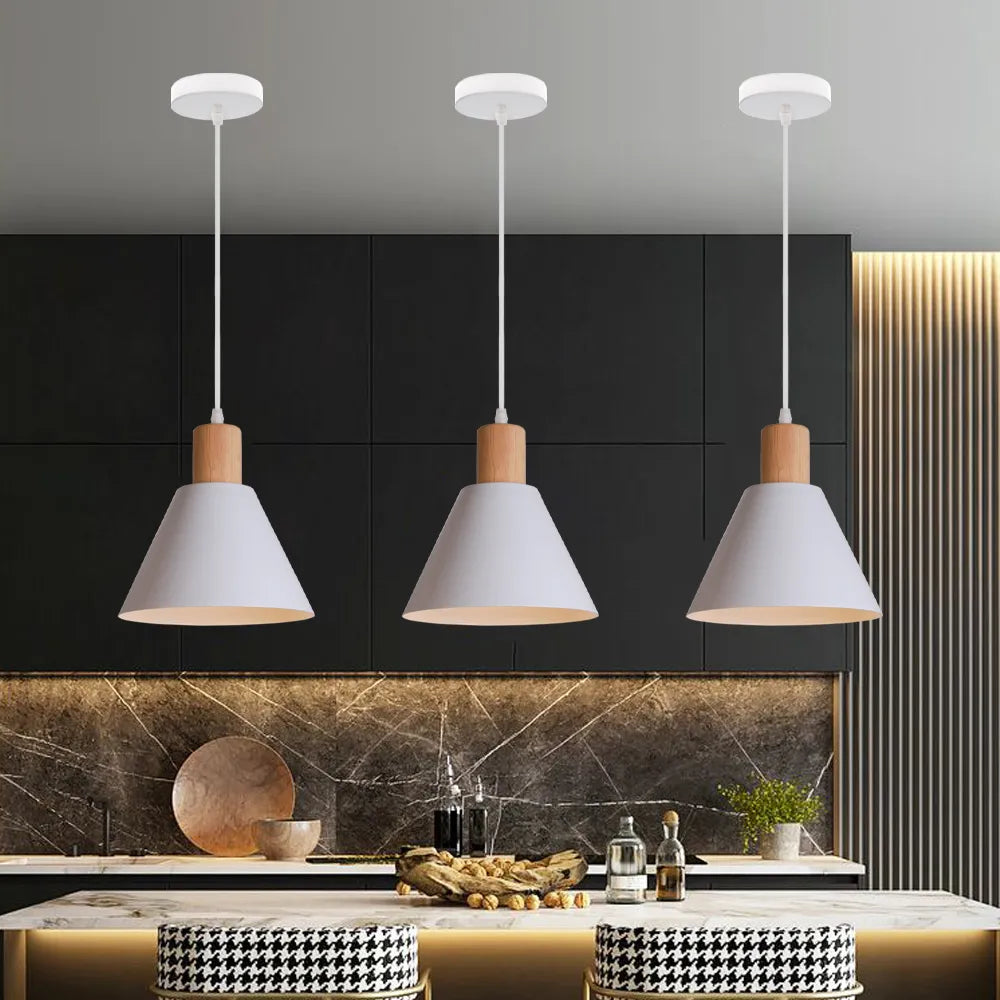 Suspension en bois nordique Vintage moderne LED lampe suspendue pour salon cuisine île maison Loft décor industriel Luminaire