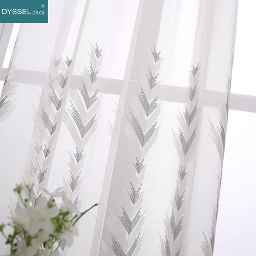 Voilage tulle brodé fleurs festonné style européen - vue 7 sur 8